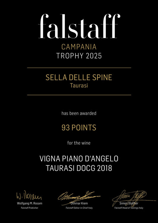 Falstaff Campania Trophy 2025: 93 punti al nostro Taurasi DOCG “Vigna Piano d’Angelo” 2018